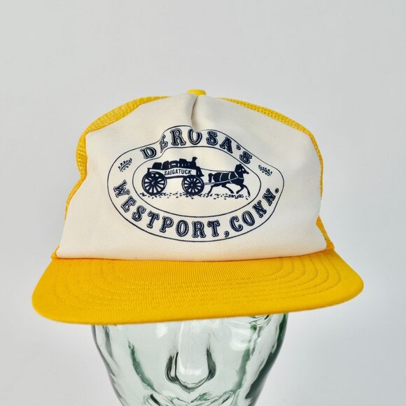 Derosa's Westport Conn. Yellow Trucker Hat Vintage Horse Buggy - Picture 1 of 5